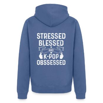 K-Pop Fan Gift Korean Pop Music - Unisex Premium Organic Zip Hoodie - stone blue - Back - Nico (187cm)