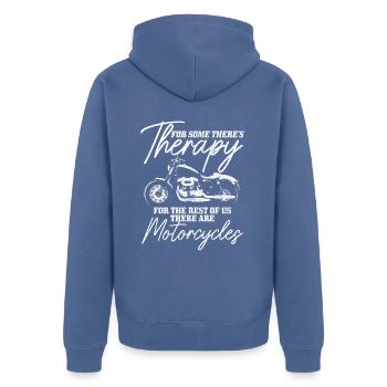 Motorrad Biker Lustiges Geschenk - Unisex Premium Bio Zip Hoodie - Taubenblau - Hinten - Nico (187cm)