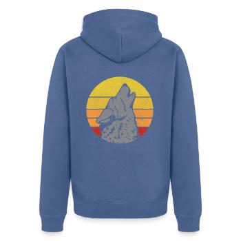 Wolf Geschenk Vintage - Unisex Premium Bio Zip Hoodie - Taubenblau - Hinten - Nico (187cm)