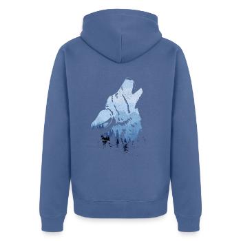 Heulender Wolf Geschenk - Unisex Premium Bio Zip Hoodie - Taubenblau - Hinten - Nico (187cm)