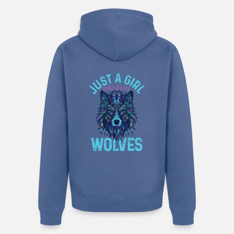 Wolf Geschenk - Unisex Premium Bio Zip Hoodie - Taubenblau
