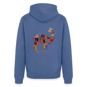 Llama Alpaca Vintage Peru Gift - Unisex Premium Organic Zip Hoodie - stone blue - Back - Nico (187cm)