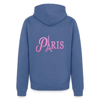 Paris, France, Tour Eiffel, Souvenir - Veste à capuche bio Premium Unisexe - bleu pigeon - Dos - Nico (187cm)