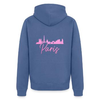 Paris, France, Tour Eiffel, Souvenir - Veste à capuche bio Premium Unisexe - bleu pigeon - Dos - Nico (187cm)