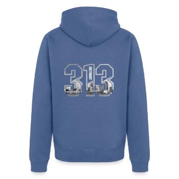 Detroit Michigan Motor City États-Unis Souvenir - Veste à capuche bio Premium Unisexe - bleu pigeon - Dos - Nico (187cm)