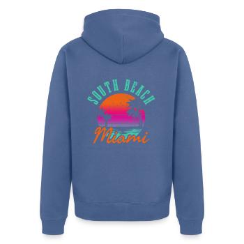 Miami Beach Florida USA Retro Vintage - Unisex Premium Bio Zip Hoodie - Taubenblau - Hinten - Nico (187cm)