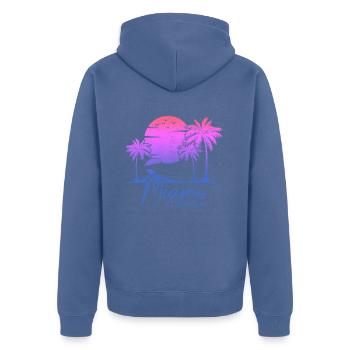 Miami Beach Florida USA Retro Vintage - Unisex Premium Bio Zip Hoodie - Taubenblau - Hinten - Nico (187cm)