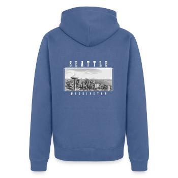 Seattle Washington Souvenir Geschenk - Unisex Premium Bio Zip Hoodie - Taubenblau - Hinten - Nico (187cm)