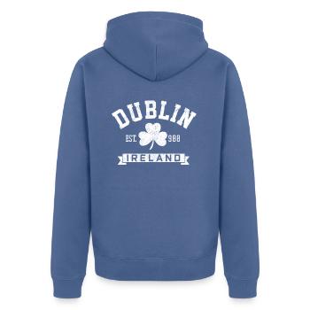 Ireland Dublin UK Irish Souvenir Gift - Unisex Premium Organic Zip Hoodie - stone blue - Back - Nico (187cm)