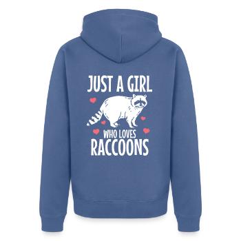 Cadeau drôle de raton laveur - Veste à capuche bio Premium Unisexe - bleu pigeon - Dos - Nico (187cm)