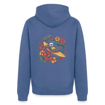 Surfer Faultier Vintage Surf Geschenk - Unisex Premium Bio Zip Hoodie - Taubenblau - Hinten - Nico (187cm)