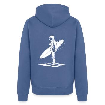 Surfing Astronaut Vintage Surfer Gift - Unisex Premium Organic Zip Hoodie - stone blue - Back - Nico (187cm)