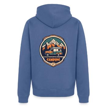 Camping / Wohnmobil / Wohnwagen / Outdoor / Wald - Unisex Premium Bio Zip Hoodie - Taubenblau - Hinten - Nico (187cm)