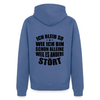 Selbstbewusster Humor - Unisex Premium Bio Zip Hoodie - Taubenblau - Hinten - Nico (187cm)