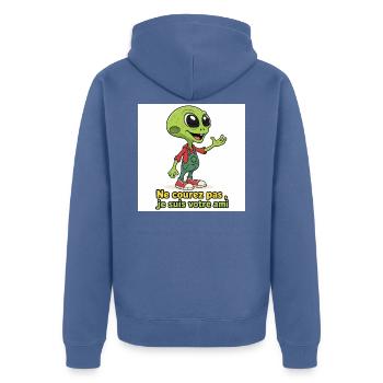 Alien - Ne courez pas ,je suis votre ami - Veste à capuche bio Premium Unisexe - bleu pigeon - Dos - Nico (187cm)