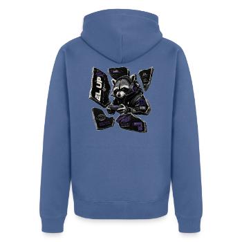 Gamer Waschbär Level Up – Gaming Streetwear - Unisex Premium Bio Zip Hoodie - Taubenblau - Hinten - Nico (187cm)