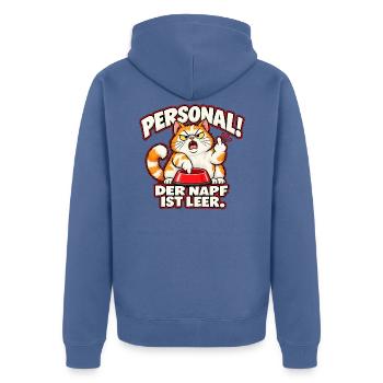 Wütende Katze – Personal! Der Napf ist leer. - Unisex Premium Bio Zip Hoodie - Taubenblau - Hinten - Nico (187cm)
