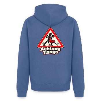 Achtung Tango – Tanzpaar im Warnschild - Unisex Premium Bio Zip Hoodie - Taubenblau - Hinten - Nico (187cm)