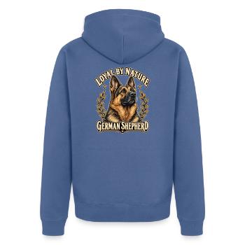 Loyal by Nature – Deutscher Schäferhund-Porträt - Unisex Premium Bio Zip Hoodie - Taubenblau - Hinten - Nico (187cm)