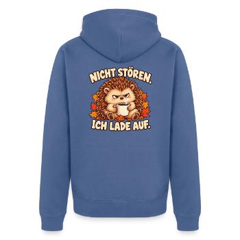 Nicht stören, ich lade auf - Igel mit Kaffee - Unisex Premium Bio Zip Hoodie - Taubenblau - Hinten - Nico (187cm)