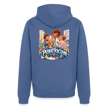 Infantiler Kinderarzt – Kuscheln und Diagnostik - Unisex Premium Bio Zip Hoodie - Taubenblau - Hinten - Nico (187cm)