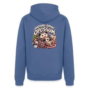 Emotional Support Opossum – Lustiges Tiermotiv - Unisex Premium Bio Zip Hoodie - Taubenblau - Hinten - Nico (187cm)