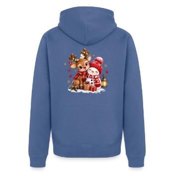 Winterfreunde Reh Schneemann - Unisex Premium Bio Zip Hoodie - Taubenblau - Hinten - Nico (187cm)