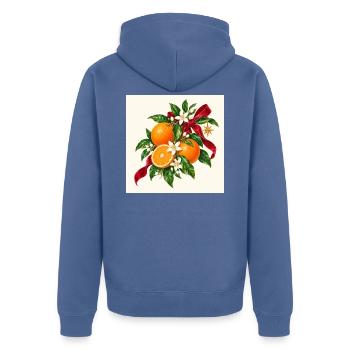Weihnachtsorangen blühen und Band - Unisex Premium Bio Zip Hoodie - Taubenblau - Hinten - Nico (187cm)