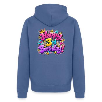 Herzlichen Glückwunsch zum 3. Geburtstag Graffiti: Pink Party Queen! - Unisex Premium Bio Zip Hoodie - Taubenblau - Hinten - Nico (187cm)