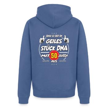 50 Jahre Geburtstag Geiles Stück DNA Geschenk - Unisex Premium Bio Zip Hoodie - Taubenblau - Hinten - Nico (187cm)