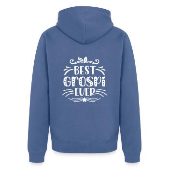 So sieht ein cooler Grospi aus Opi Schweiz Opa - Unisex Premium Bio Zip Hoodie - Taubenblau - Hinten - Nico (187cm)