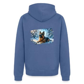 Berger allemand dans un paysage hivernal magique - Veste à capuche bio Premium Unisexe - bleu pigeon - Dos - Nico (187cm)