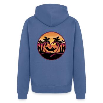 Sunset Palm Sea Sea Beach Heart Hammock - Unisex Premium Organic Zip Hoodie - stone blue - Back - Nico (187cm)