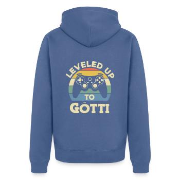 Befördert zum Götti Patenonkel Schweiz - Unisex Premium Bio Zip Hoodie - Taubenblau - Hinten - Nico (187cm)