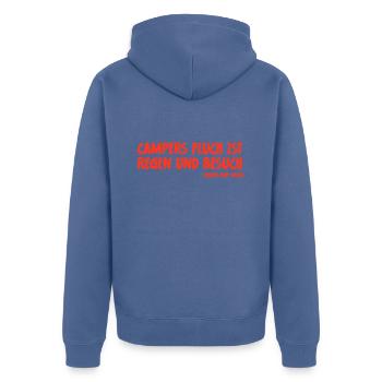 Camping Spruch Campers Fluch ist Regen und Besuch - Unisex Premium Bio Zip Hoodie - Taubenblau - Hinten - Nico (187cm)