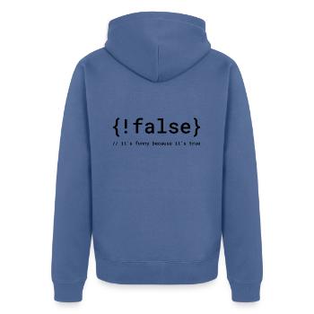Code Humor Tee: The Logical Joke - Unisex Premium Organic Zip Hoodie - stone blue - Back - Nico (187cm)