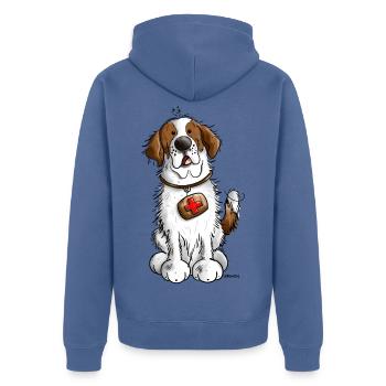 Bernhardiner macht Sitz - Unisex Premium Bio Zip Hoodie - Taubenblau - Hinten - Nico (187cm)