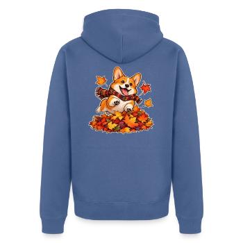 Herbstlicher Corgi-Laubhaufen - Unisex Premium Bio Zip Hoodie - Taubenblau - Hinten - Nico (187cm)