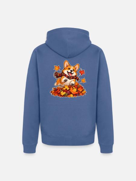 Herbstlicher Corgi-Laubhaufen - Unisex Premium Bio Zip Hoodie - Taubenblau