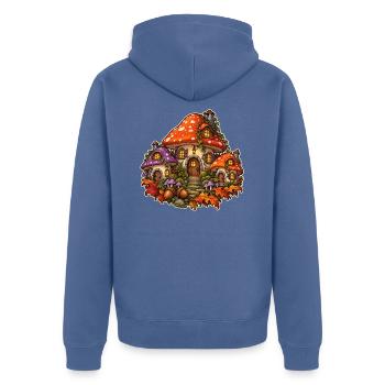 Pilzdorf - Unisex Premium Bio Zip Hoodie - Taubenblau - Hinten - Nico (187cm)