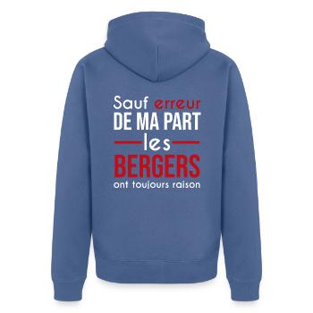 Toujours raison | cadeau pour berger - Veste à capuche bio Premium Unisexe - bleu pigeon - Dos - Nico (187cm)