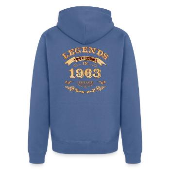 Legenden werden 1963 geboren - Unisex Premium Bio Zip Hoodie - Taubenblau - Hinten - Nico (187cm)