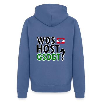 Lustiger Spruch Österreichischer Dialekt - Unisex Premium Bio Zip Hoodie - Taubenblau - Hinten - Nico (187cm)