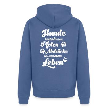 Hunde hinterlassen Pfotenabdrücke in unserem Leben - Unisex Premium Bio Zip Hoodie - Taubenblau - Hinten - Nico (187cm)