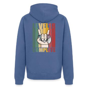 Level 18 Complete 18. Geburtstag Gamer 18 Jahre - Unisex Premium Bio Zip Hoodie - Taubenblau - Hinten - Nico (187cm)