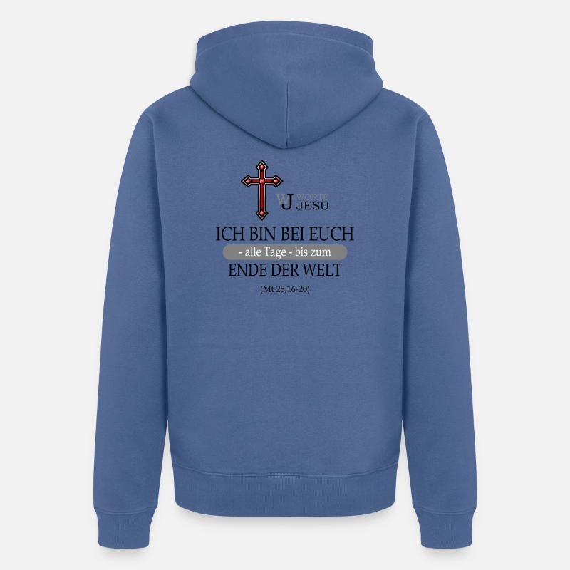 Ich bin bei euch - Unisex Premium Bio Zip Hoodie - Taubenblau