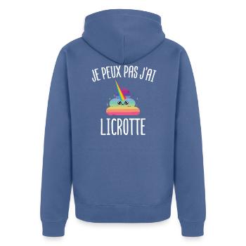 je peux pas j'ai licrotte | merveilleuse licorne - Veste à capuche bio Premium Unisexe - bleu pigeon - Dos - Nico (187cm)