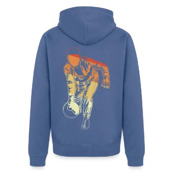 Melon vintage - Veste à capuche bio Premium Unisexe - bleu pigeon - Dos - Nico (187cm)