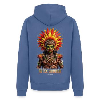 Aztec Krieger mit Federnkrone - Unisex Premium Bio Zip Hoodie - Taubenblau - Hinten - Nico (187cm)