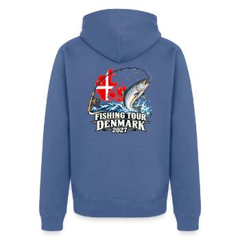 Angeltour Dänemark 2027 - Unisex Premium Bio Zip Hoodie - Taubenblau - Hinten - Nico (187cm)